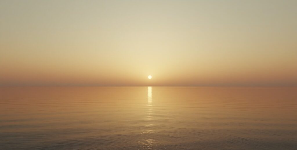 Ultra-realistic ocean orange vignette sunrise with sky, symbolizing Law of Assumption for Money and the wealthy identity already aligned with abundance.